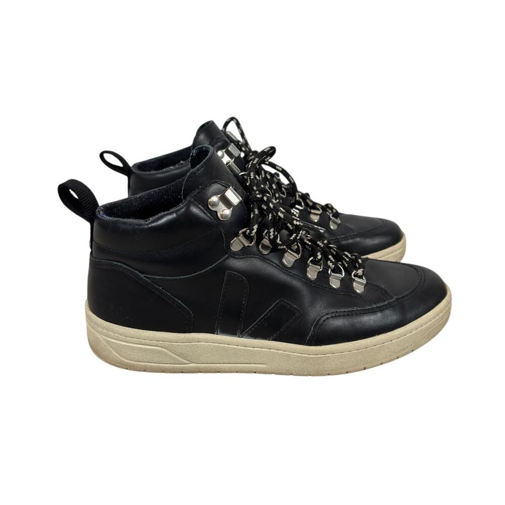 Veja Sneakers Women 8 Black Roraima High Top Hiking Speckled Laces D-Ring V Logo